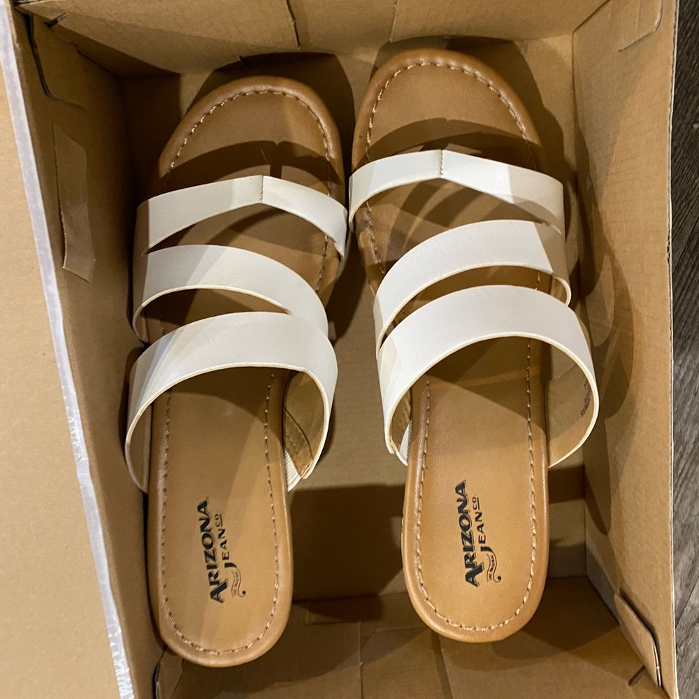 White and ran wedge sandals